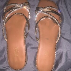 Rhinestone Embellished Sandals - Gold